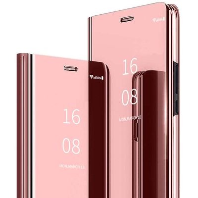 MadBee for Galaxy A71 Case [with Screen Protector Full Coverage Flexible Film],Electroplate Plating Kickstand Case Smart Clear View Cover for Galaxy A71 (Pink)
