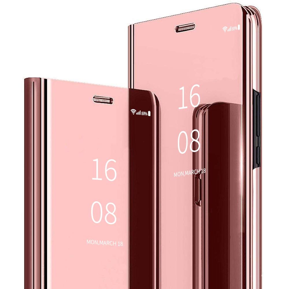 MadBee for Galaxy A71 Case [with Screen Protector Full Coverage Flexible Film],Electroplate Plating Kickstand Case Smart Clear View Cover for Galaxy A71 (Pink)
