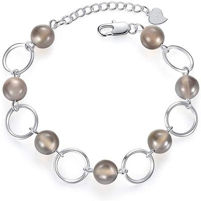 Bracelet Jewelry Natural Gray Agate Crystal Bracelet Bead-Shaped Silver-Plated Bracelet