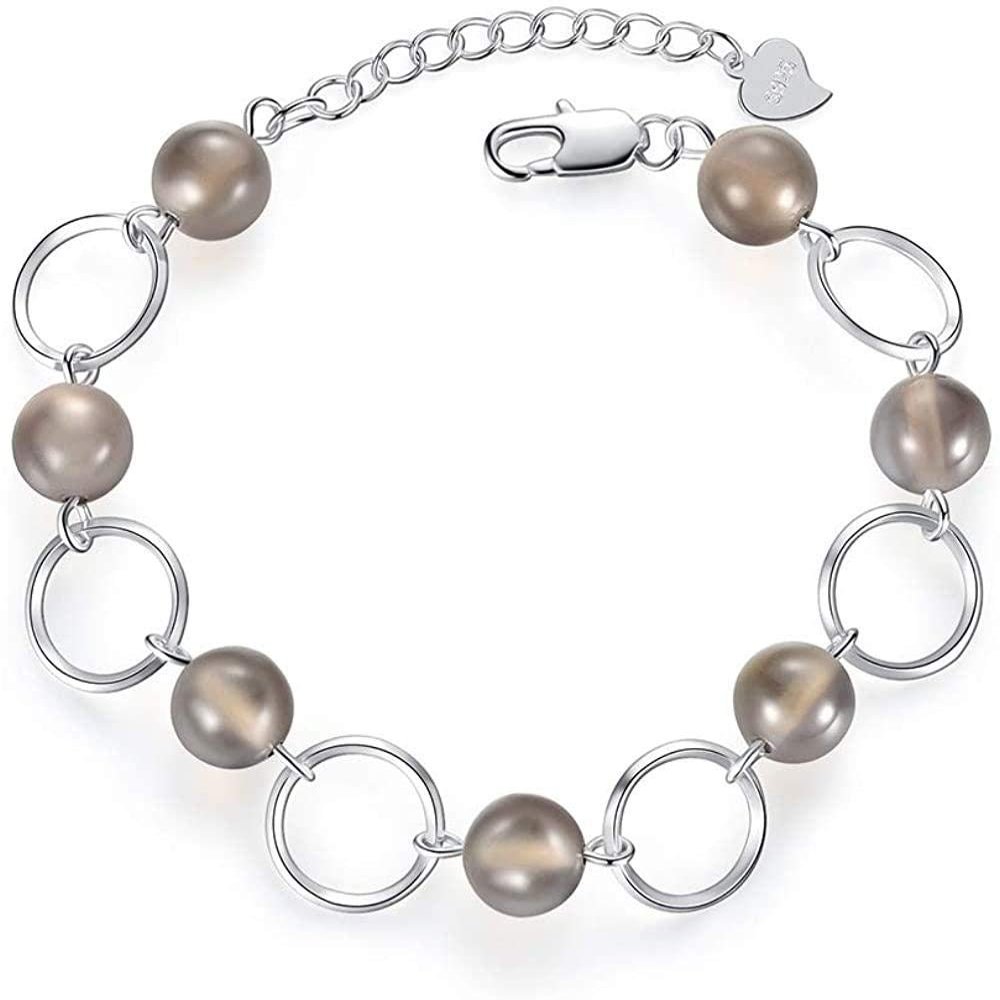 Bracelet Jewelry Natural Gray Agate Crystal Bracelet Bead-Shaped Silver-Plated Bracelet