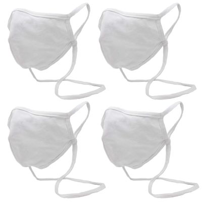 Buttonsmith White Adult Cotton Adjustable Face Mask with Filter Pocket - Pack of 4 - Two Layer Soft T-Shirt Material - Washable - Made in The USA