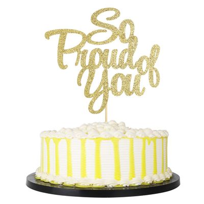 PALASASA So Proud of You Cake Topper - Congrats Grad, Done, Congratulations, Graduation Party Decorations (Golden)