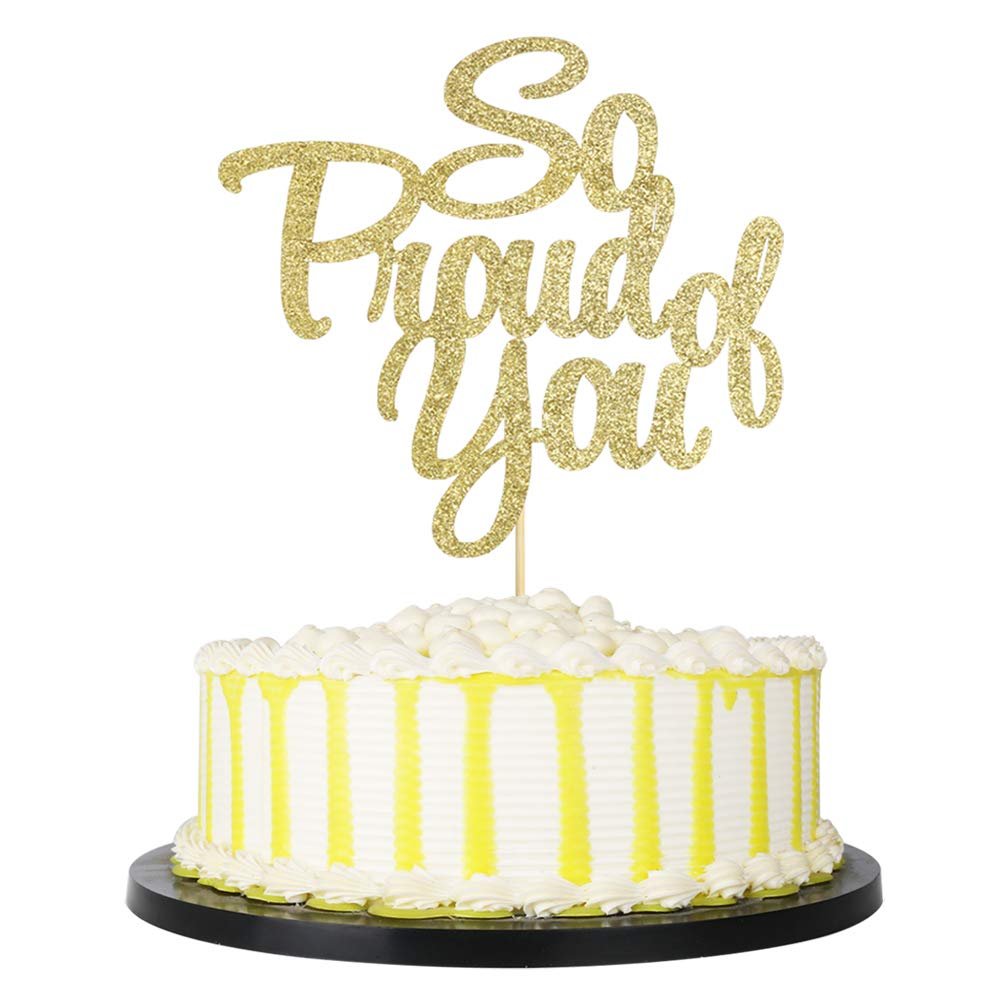 PALASASA So Proud of You Cake Topper - Congrats Grad, Done, Congratulations, Graduation Party Decorations (Golden)