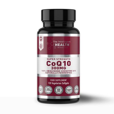 The Intelligent Health CoQ10 Supplement, Fermented Coenzyme Q10 Ubiquinone for Women & Men, Easy to Swallow 300mg 120 Vegetarian Softgels