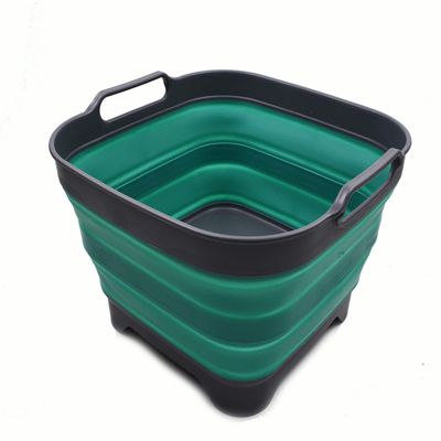 SAMMART 10L Collapsible Dishpan with Draining Plug - Foldable Washing Basin - Portable Dish Washing Tub - Space Saving Kitchen Storage Tray (Grey/Turquoise Blue, 1)