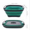 SAMMART 10L Collapsible Dishpan with Draining Plug - Foldable Washing Basin - Portable Dish Washing Tub - Space Saving Kitchen Storage Tray (Grey/Turquoise Blue, 1) view 2
