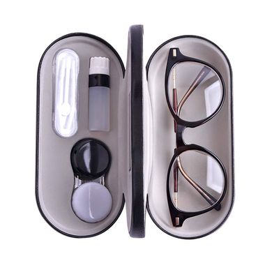 Calayu Dual Use Glasses Case, Glasses and Contact Lenses, Glasses Case, Contact Lens Cases with Built-in Mirror, black, 15.8*7.4*5.0cm