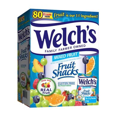 Welch's Fruit Snacks Mixed Real Fruit Pouches - Pack of 25g x 80 Pouches (2Kg)
