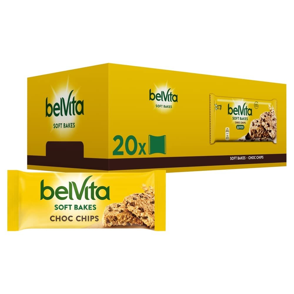 Belvita Breakfast Biscuits Soft Bakes Choc Chips 50g (Box of 20 Packs) - Biscuits Made With Wholegrain Cereals & Chocolate Chips