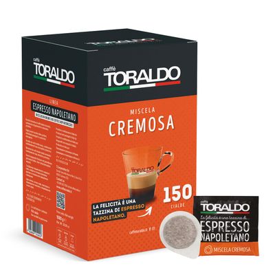 CAFF TORALDO - ESE System Coffee PODS- Recyclable PODS MISCELA CREMOSA - Box 150 PODS ESE44 7g