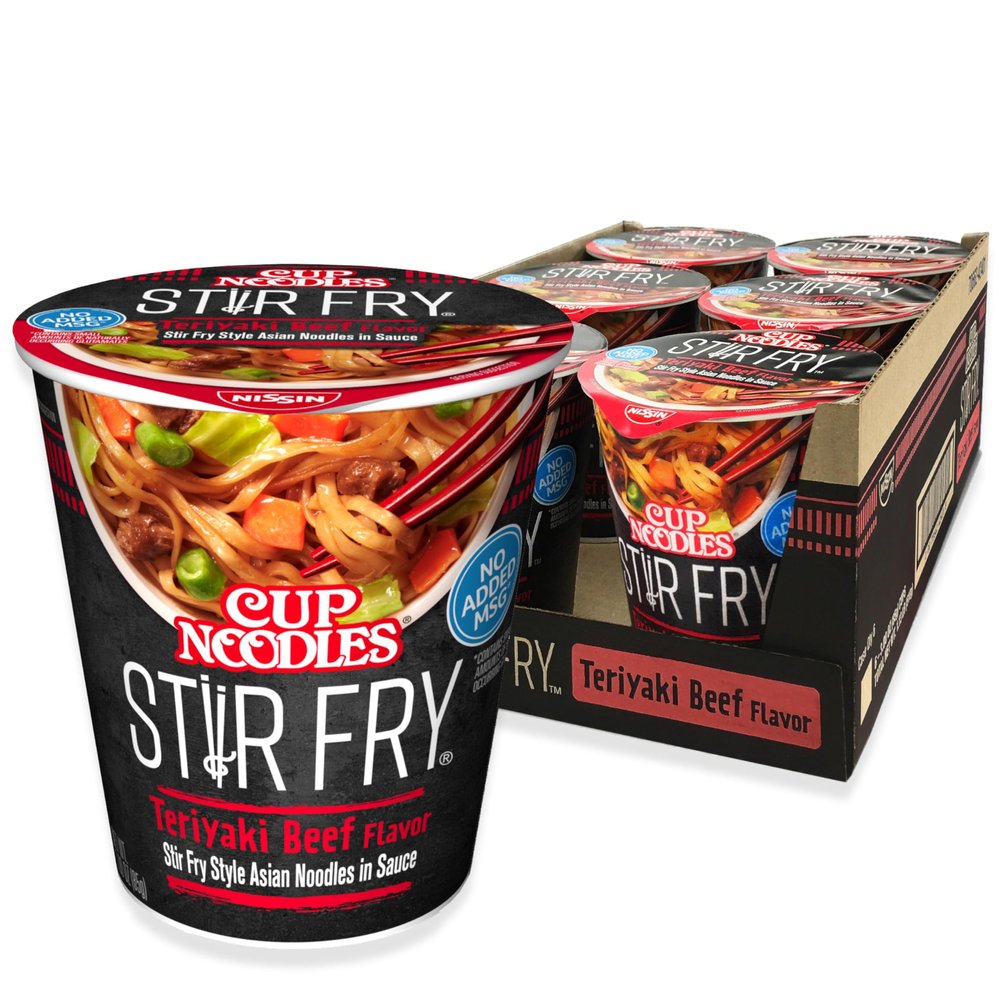 Nissin Cup Noodles Stir Fry Noodles in Sauce, Teriyaki Beef, 85.0 g (Pack of 6)