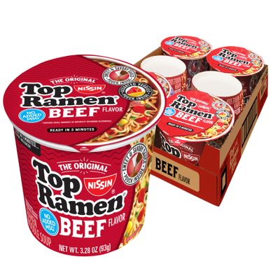 Nissin Top Ramen Bowl Ramen Noodle Soup Beef 93ml (Pack of 6)
