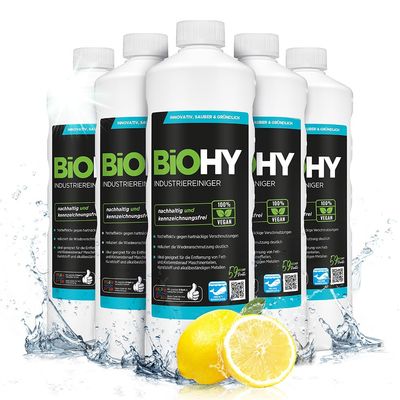 BiOHY Industrial Cleaners (6 x 1l Bottle) | Low foaming Dirt Breaker | removes Grease and Oil from Water-Resistant Surfaces | Suitable for Industrial Applications (Industriereiniger)