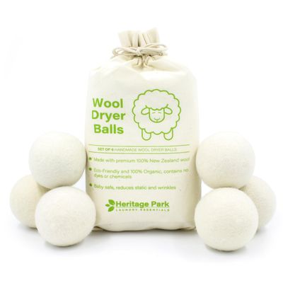 Heritage Park Laundry Essentials Heritage Park Wool Dryer Balls - 100% New Zealand Wool , Reusable Dryer Balls for Laundry - Decrease Drying Time - Set of 6 with Storage Bag