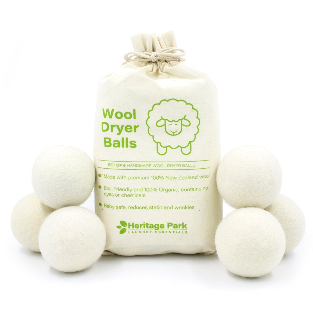 Heritage Park Laundry Essentials Heritage Park Wool Dryer Balls - 100% New Zealand Wool , Reusable Dryer Balls for Laundry - Decrease Drying Time - Set of 6 with Storage Bag
