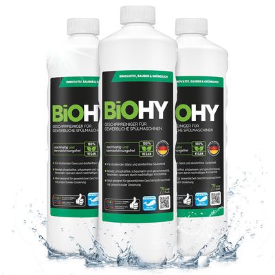 BiOHY Dishwasher Detergent for commercial use (3 x 1l Bottle) | PHOSPHATE-FREE |Concentrate for gastronomy | radiant shine due to outstanding fat dissolving formula (Geschirrreiniger)