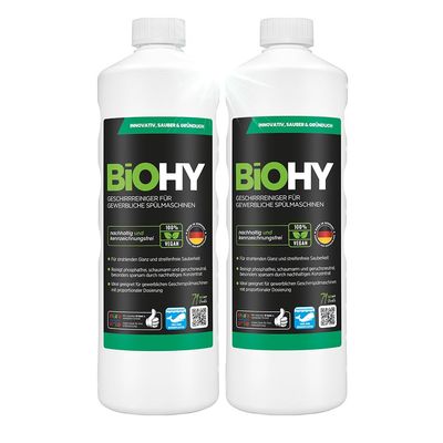 BiOHY Dishwasher Detergent for commercial use (2 x 1l Bottle) | PHOSPHATE-FREE |Concentrate for gastronomy | radiant shine due to outstanding fat dissolving formula (Geschirrreiniger)