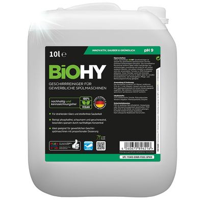 BiOHY Dishwasher Detergent for commercial use (10l Canister) | PHOSPHATE-FREE |Concentrate for gastronomy | radiant shine due to outstanding fat dissolving formula (Geschirrreiniger)