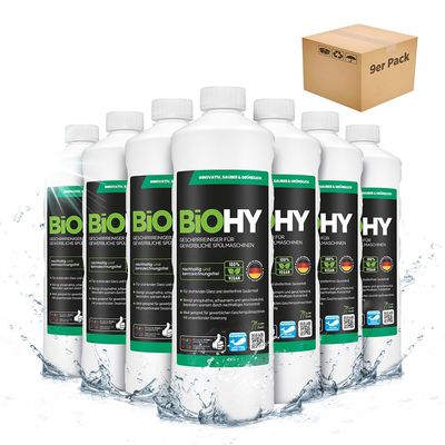 BiOHY Dishwasher Detergent for commercial use (9 x 1l Bottle) | PHOSPHATE-FREE |Concentrate for gastronomy | radiant shine due to outstanding fat dissolving formula (Geschirrreiniger)