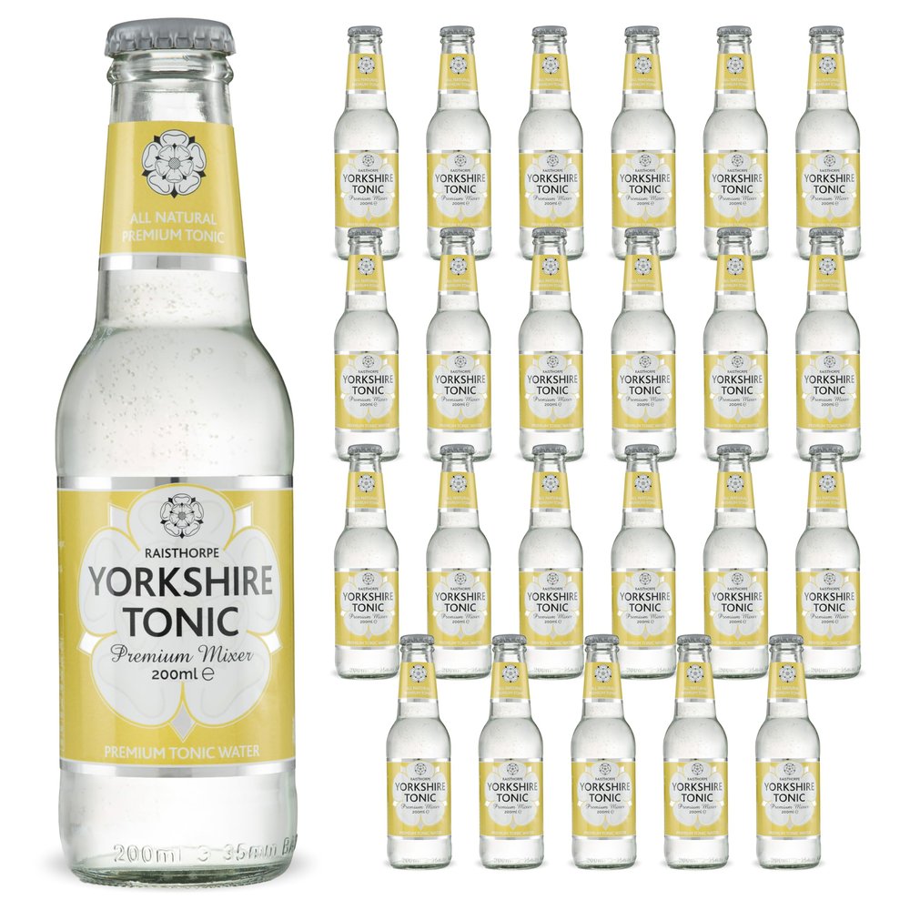 Tonic Water for Gin - Premium Tonic Water w/Quassia & Sicilian Lemon Extracts, Sugar, Carbonated Water, & Vitamin C - Mixers for Drinks, Vodka, Cocktails, & Mocktails - Raisthorpe Manor, 200ml, 24-Pk