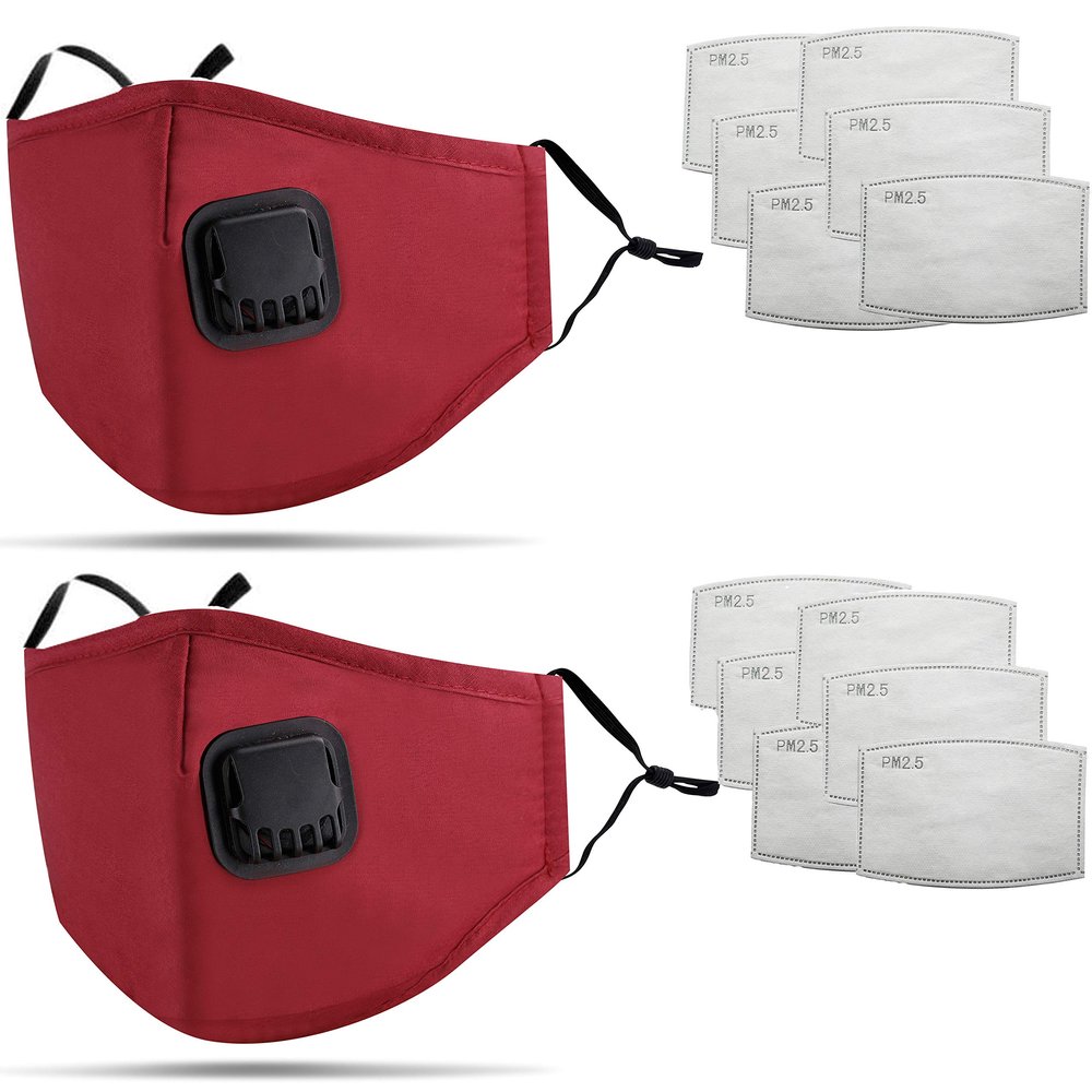 DualVertex Breathable Cotton Face Mask With Filter - Washable & Reusable With Adjustable Ear Straps, Nose Wire, Valve and Replaceable Filters