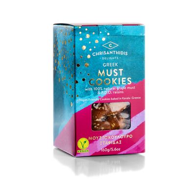 Chrisanthidis Delights Greek Must Cookies with 100% Natural Grape Must & P.D.O. Raisins, Pack of 4 X 160 g (Total: 640 g)