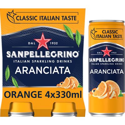 San Pellegrino Italian Sparkling Drinks Classic Taste Original Sparkling Orange Canned Soft Drink 4 x 330 ml