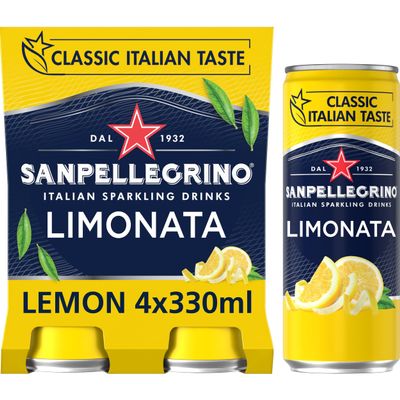 San Pellegrino Italian Sparkling Drinks Classic Taste Original Sparkling Lemon Canned Soft Drink 4 x 330 ml