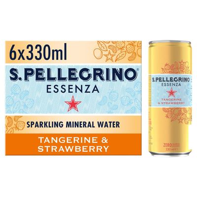 San Pellegrino Essenza Sparkling Water Lightly Flavoured Tangerine & Strawberry Cans 6x330ml