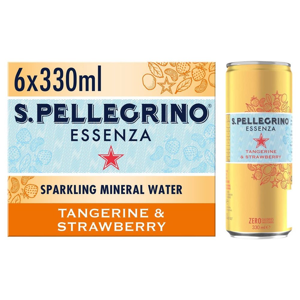 San Pellegrino Essenza Sparkling Water Lightly Flavoured Tangerine & Strawberry Cans 6x330ml