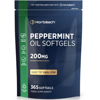 Peppermint Oil Capsules 200mg | Naturally Sourced | 365 Softgel Capsules | Peppermint Essential Oil | by Horbaach