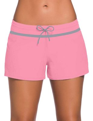 ChinFun Women's Board Shorts Swimswear Bottoms Tankini Swim Bathing Briefs Swimsuit Boardshorts Beach Trunks with Liner, Original-pink & Light Grey, Large