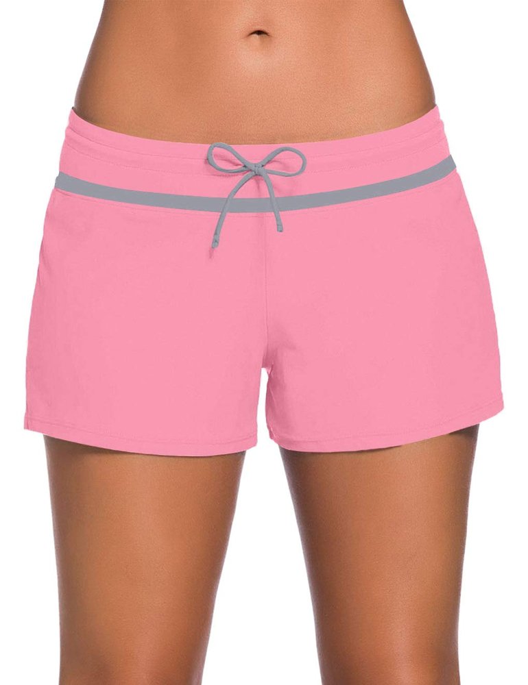 ChinFun Women's Board Shorts Swimswear Bottoms Tankini Swim Bathing Briefs Swimsuit Boardshorts Beach Trunks with Liner, Original-pink & Light Grey, Large