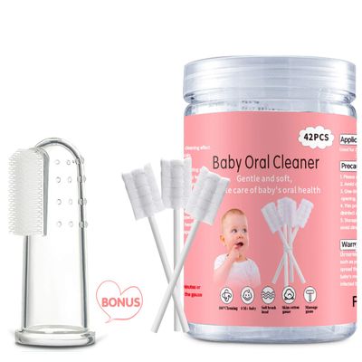 42Pcs Disposable Infant Toothbrush Cleaner, Gauze Gum Cleaner, Oral Cleaning Stick, Dental Care for 0-36 Month Baby + Free 1 Finger Toothbrush