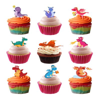 22 Stand Up Cute Dragons Themed Thick Wafer Paper Edible Cake Decorations Toppers