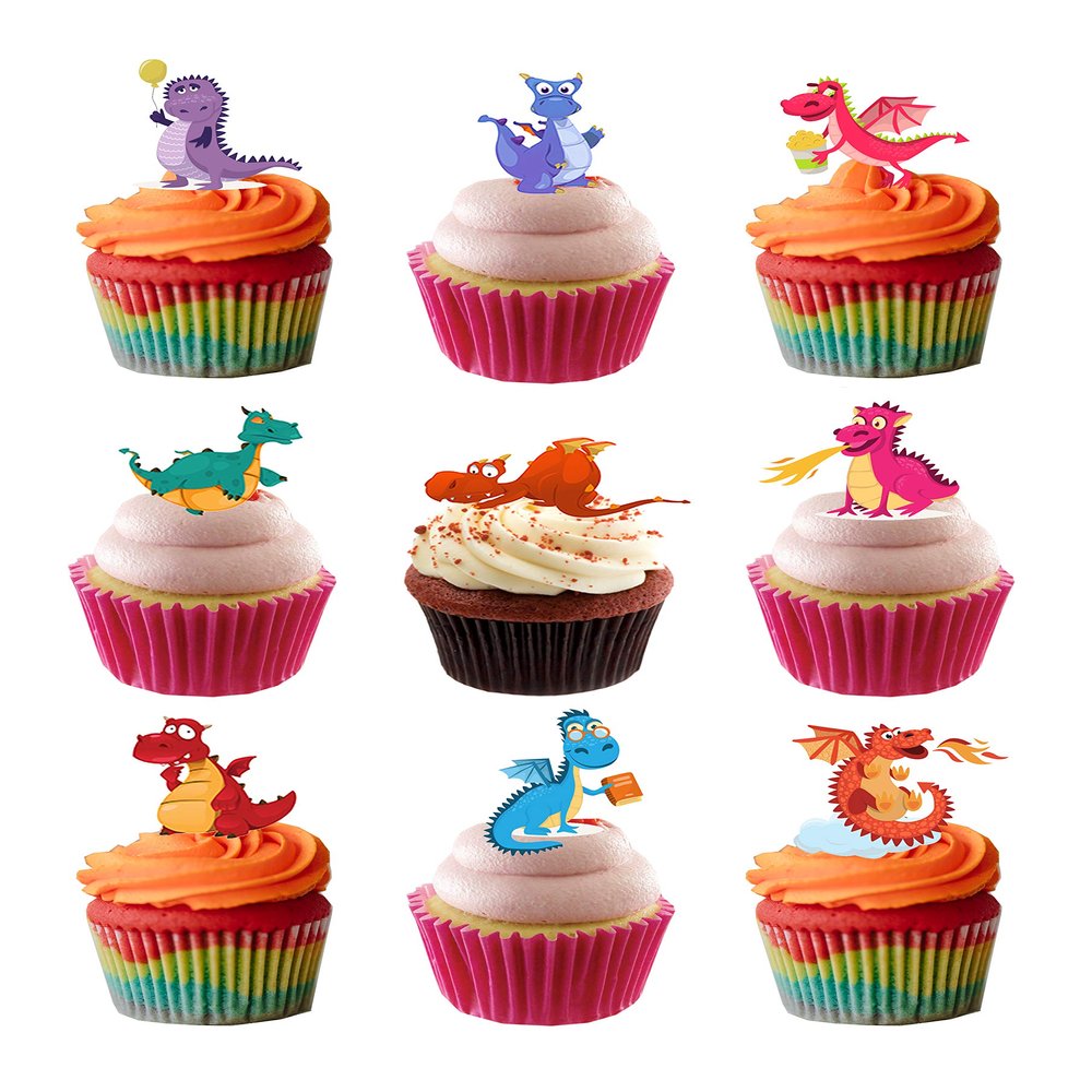 22 Stand Up Cute Dragons Themed Thick Wafer Paper Edible Cake Decorations Toppers