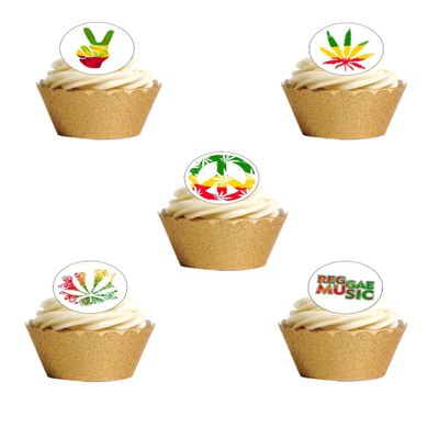 24 Precut 40mm Round Reggae Music Rastafarian Rasta Edible Wafer Paper Cake Toppers L
