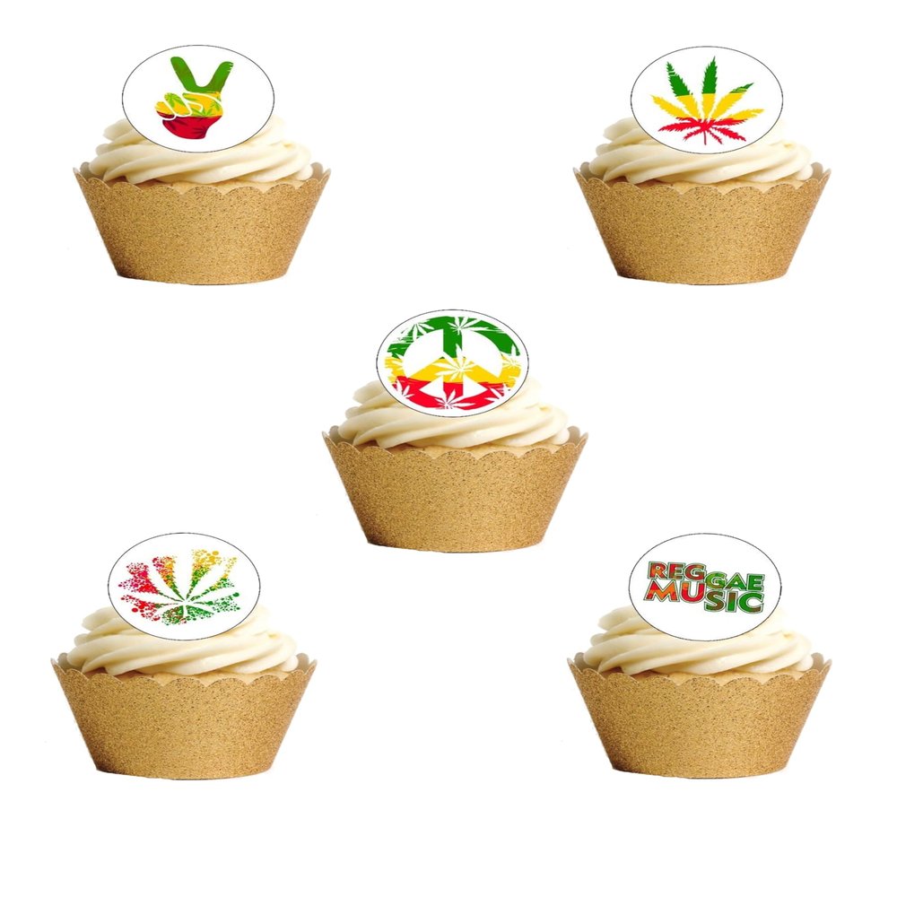 24 Precut 40mm Round Reggae Music Rastafarian Rasta Edible Wafer Paper Cake Toppers L