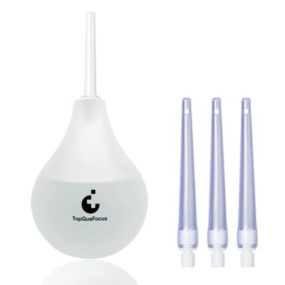 TopQuaFocus 8oz Enema Bulb Kit Anal Cleaner Enema for Men & Women with 4 Nozzles Anal Douche Colon Cleaning (Transparent)