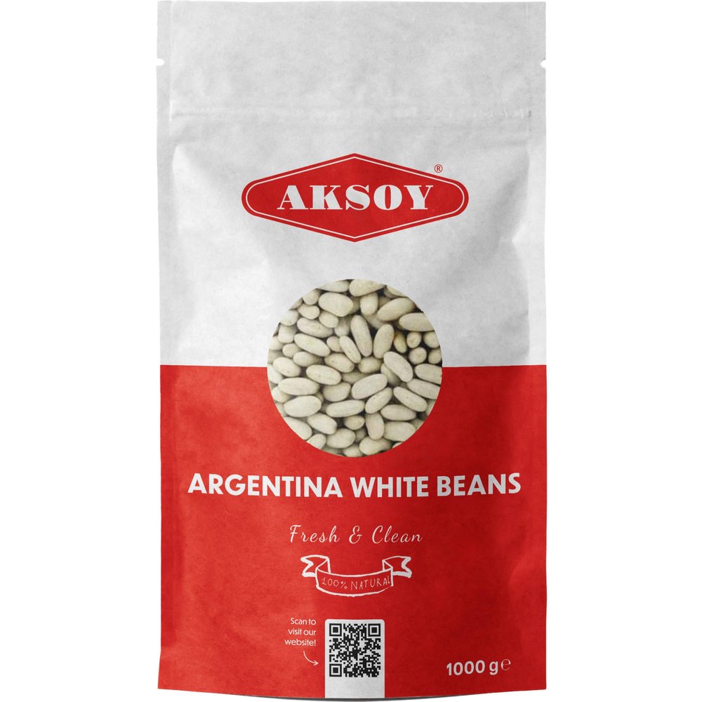 Aksoy Argentina White Beans 1KG | Perfect for Stews, Soups, Salads & Casseroles | Non-GMO, High in Protein & Fiber, Ideal for Plant-Based & Mediterranean Dishes (Packaging May Vary)
