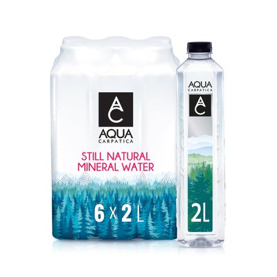 AQUA Carpatica 2L x 6 Pure Natural Still Mineral Water - 6-Pack Bottled Water, Virtually Nitrate Free, Low Sodium, Naturally Alkaline, Natural Electrolytes, Premium Multipack 100% Recyclable
