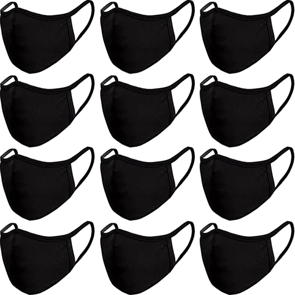 12 Pack Reusable Cotton FabricFashion Protective, Unisex Black Dust Cotton, Washable