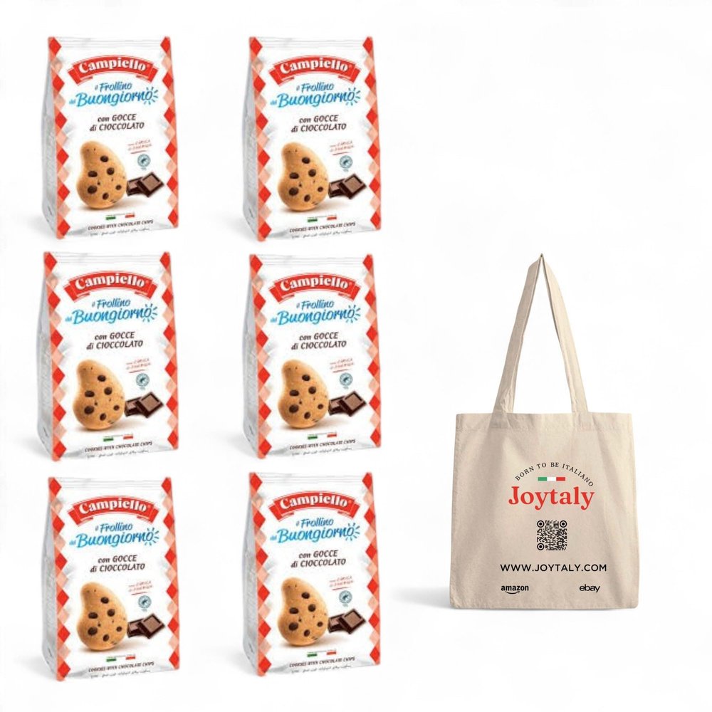 6X Campiello i Biscotti del Buongiorno Frollini con gocce di Cioccolato Shortbread with Chocolate Chips Cookies 100% Italian Biscuits 700g