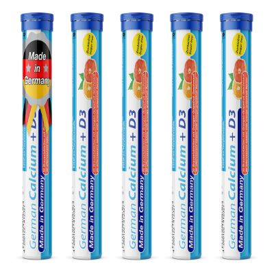 Calcium + Vitamin D3-5 x 20 effervescent Tablets - Orange-Grapefruit Flavor - T&D Pharma German Calcium + D3 - Made in Germany