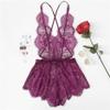 Women's Erotic Bodystockings Open Back Eyelash Lace Teddy Summer Purple Lace Criss Cross Sexy Nightwear Woman Solid Sleepwear-Purple_Xs view 4