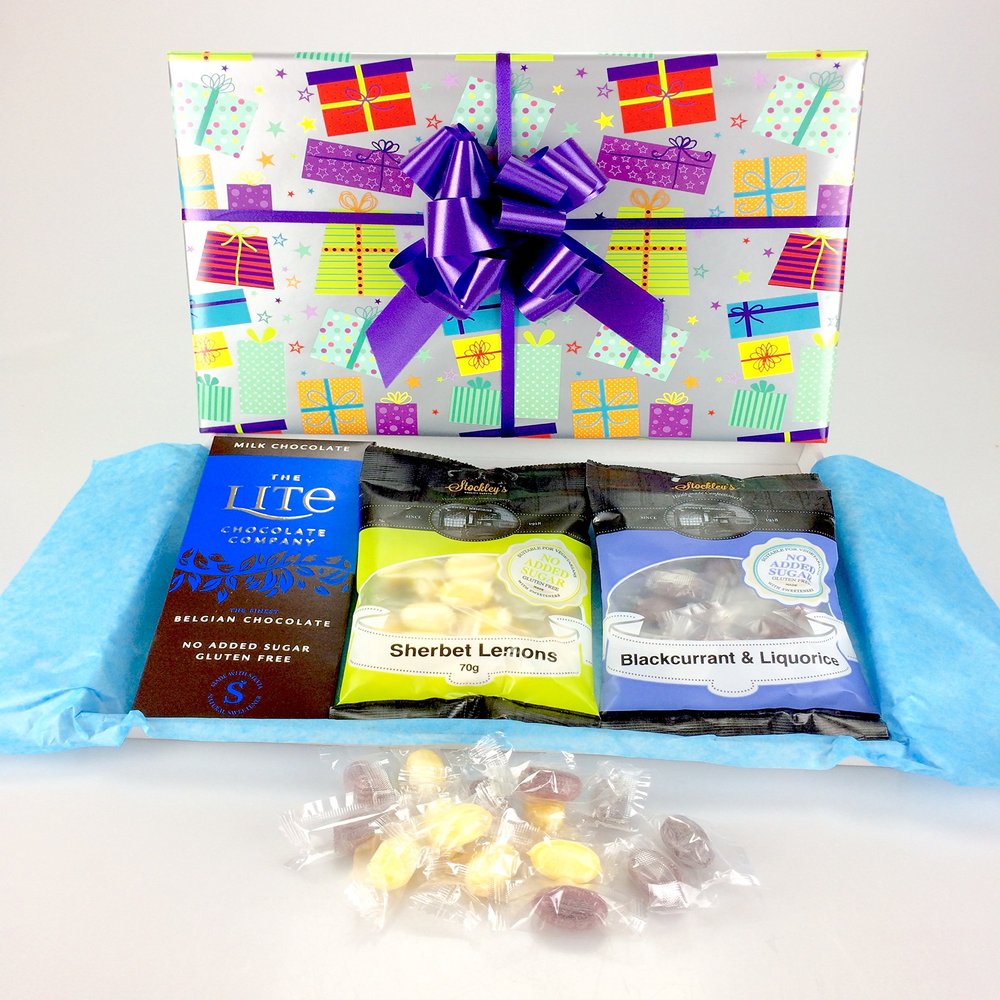 No Added Sugar Hamper - Gift Wrapped Chocolate & Sweet Hamper Box Suitable for Diabetic Diets