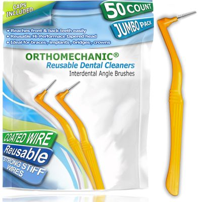 Orthomechanic Interdental Brush Angle Cleaners - Jumbo Pack (50 Brushes) (Tight) - Remove Plaque - Toothpick