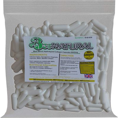 Bee-natural Kosher 180 Fresh Beef Bovin Hydrolyzed Collagen 1000mg (1 Month Supply)