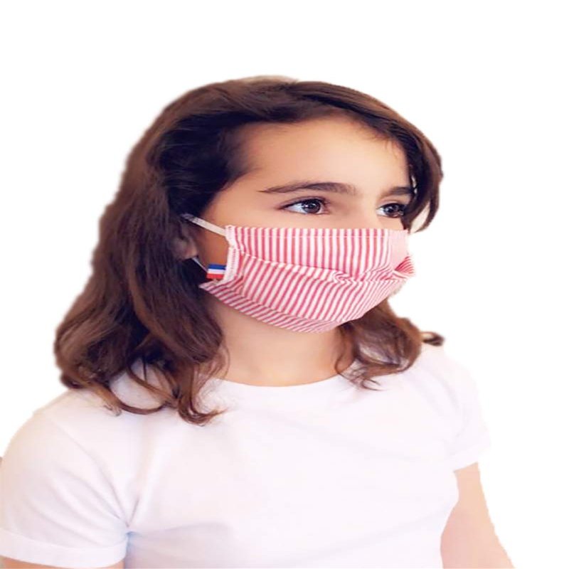 Face Protection Cloth Washable Anti-Dust and Bacteria 100% Cotton Poplin Made in France 2 Layers Red Stripes AFNOR Standards Pack of 2