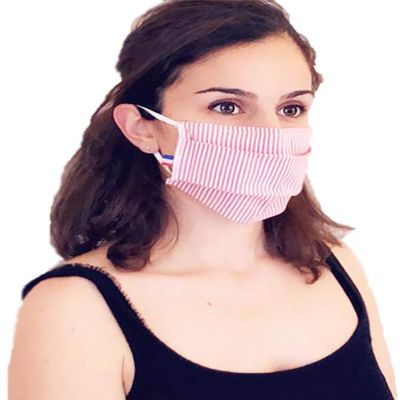 Washable Fabric Protective Mask, Category 1 UNS1, with Nasal Clip, Made in France, Red Stripes AFNOR, Pack of 2 (Adult Size 10 x 19 cm)
